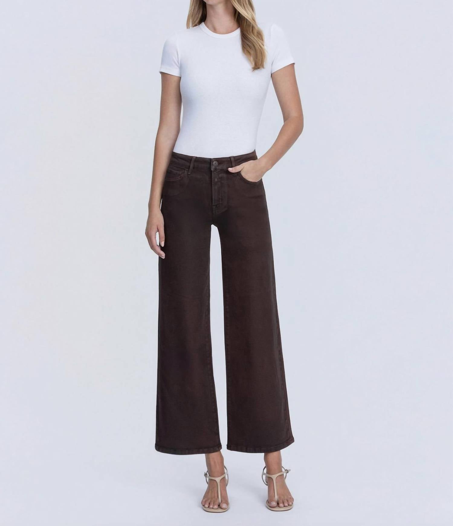 FLYING MONKEY High Rise Coated Wide Leg Jeans in chicory coffee - women's jeans