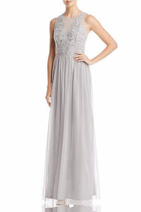 Adrianna Papell - Crewneck Sleeveless Embroidered Mesh Gown