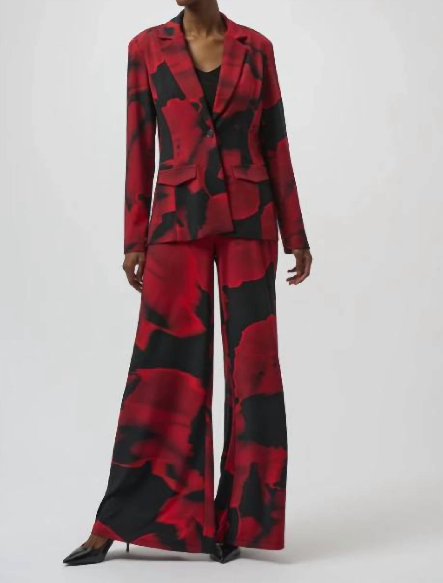 Joseph Ribkoff Abstract Print Long Sleeve Straight Blazer in black red - women's jacket - alternate view