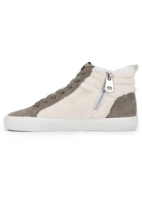 Vintage Havana Women's Fur Trim Hightop Sneaker in olive - sneaker - detail view