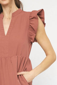 entro Ruffled Pocket Tiered Midi Dress in cinnamon - women's dress - view 4