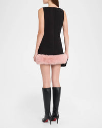 Self-Portrait - Crepe Faux Fur Hem Mini Dress