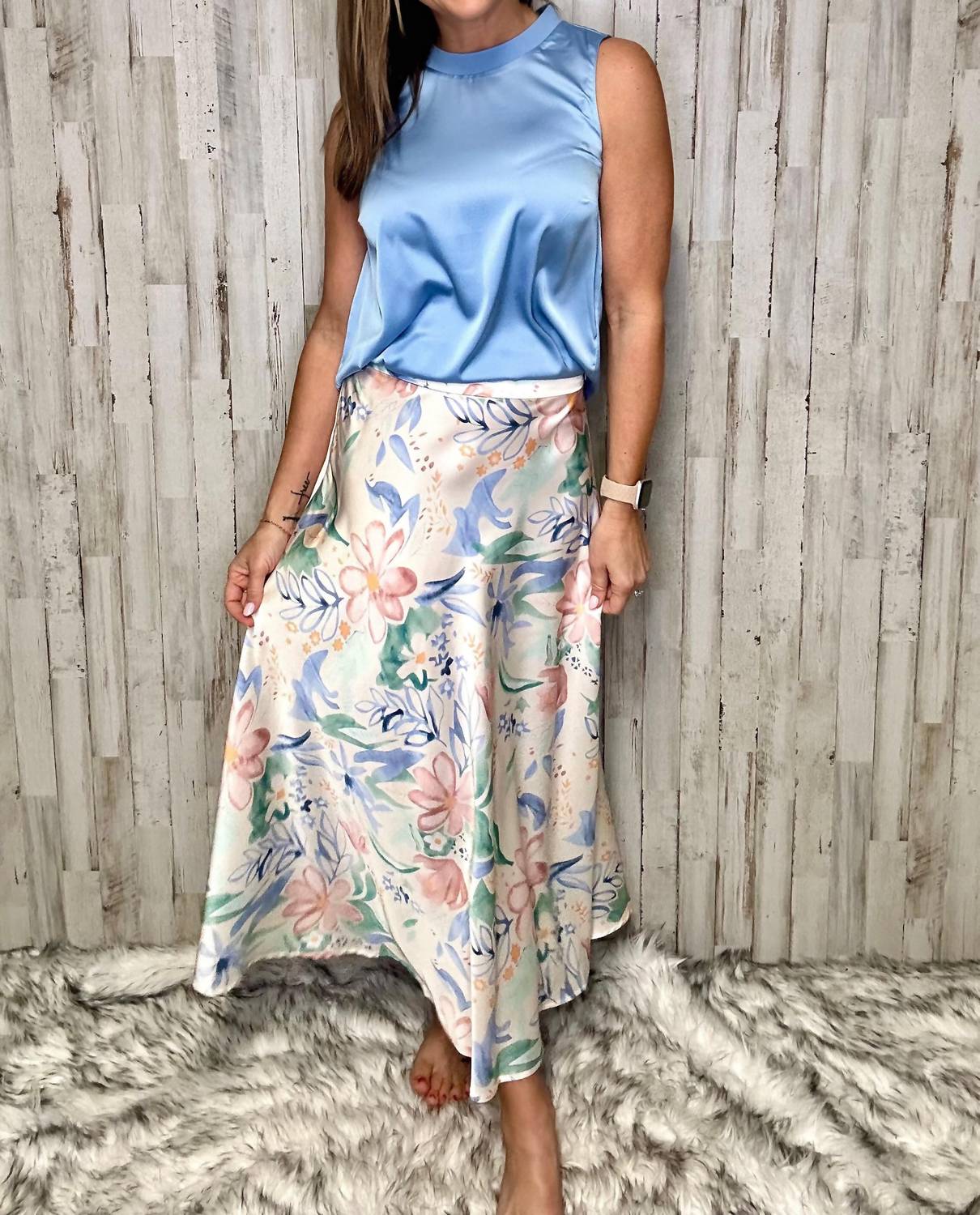 Charlie B - Floral Pastel Satin Skirt