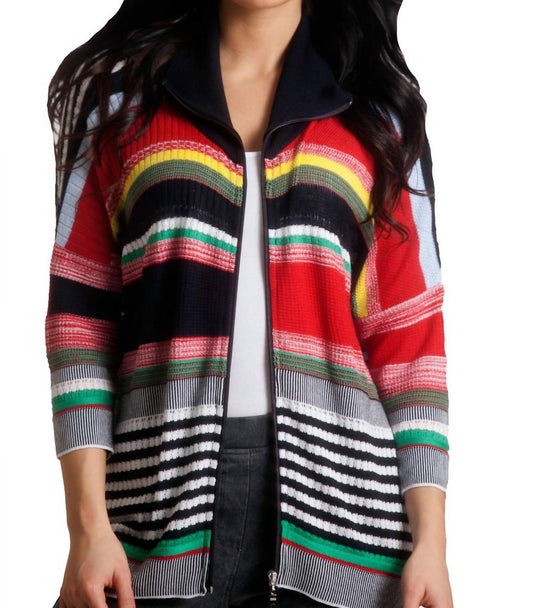 Multi Striped 3/4 Sleeve Cardigan