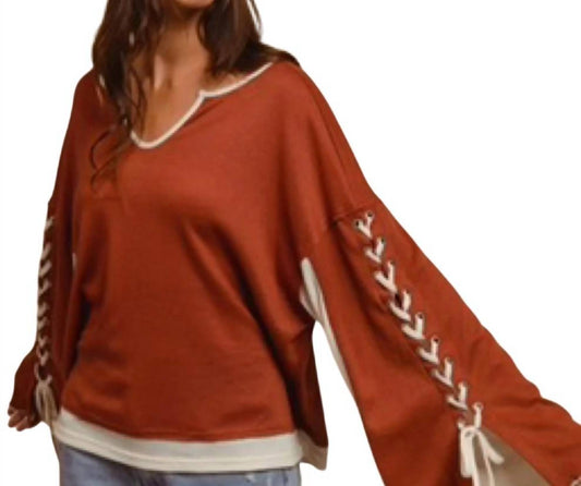 Bibi - Contrast Eyelet Detailed Casual Top