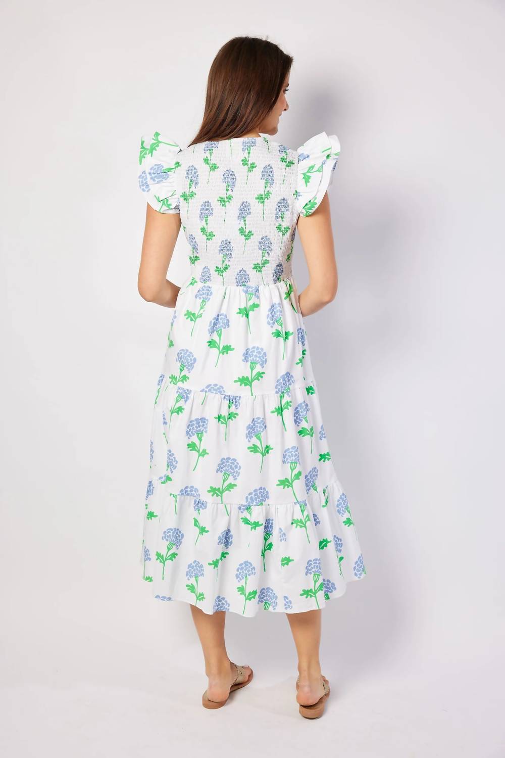 Sail To Sable - Flutter V-neck Smocked Midi Dress