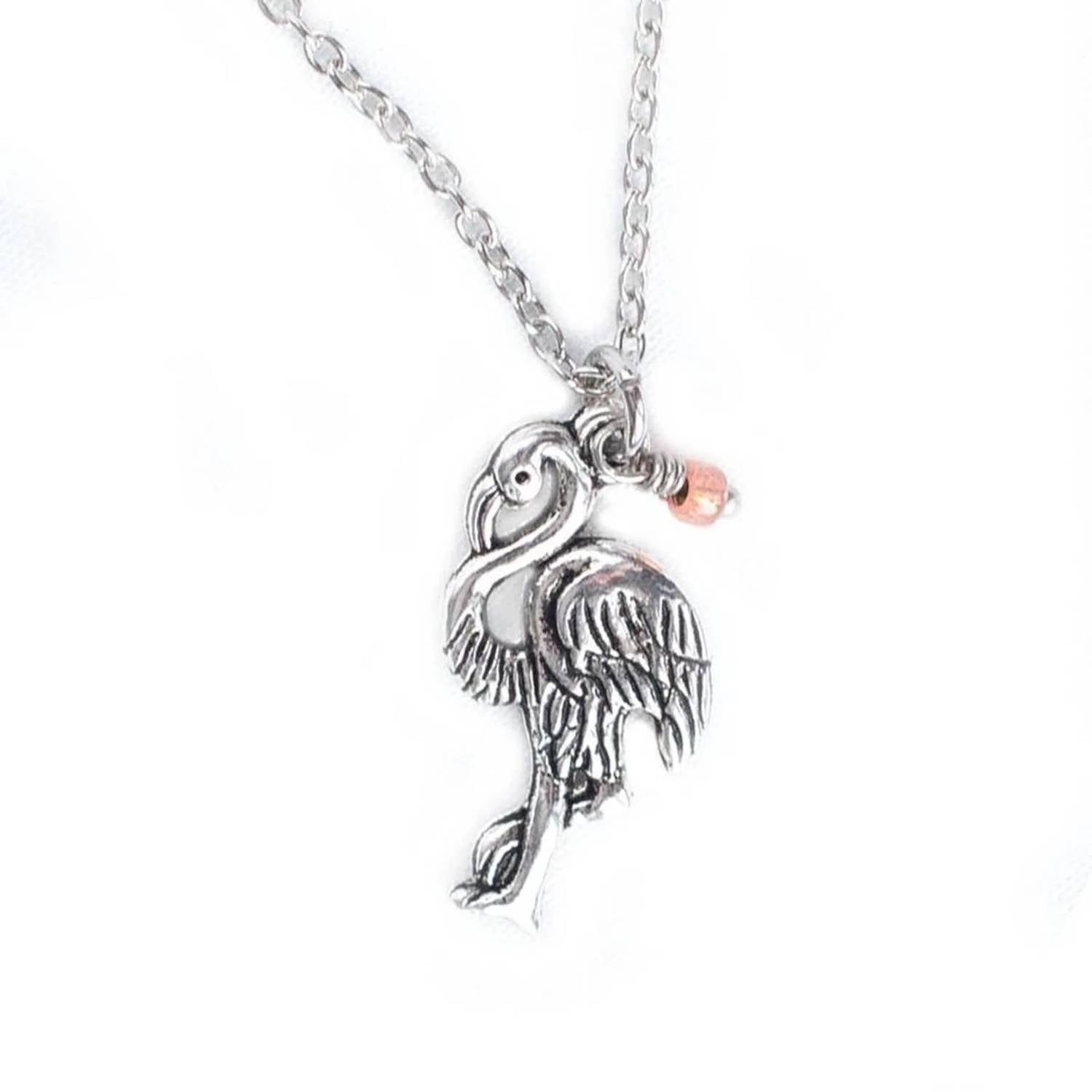 Vi Bella - Women's Flamingo Charm Necklace With Coral Bead