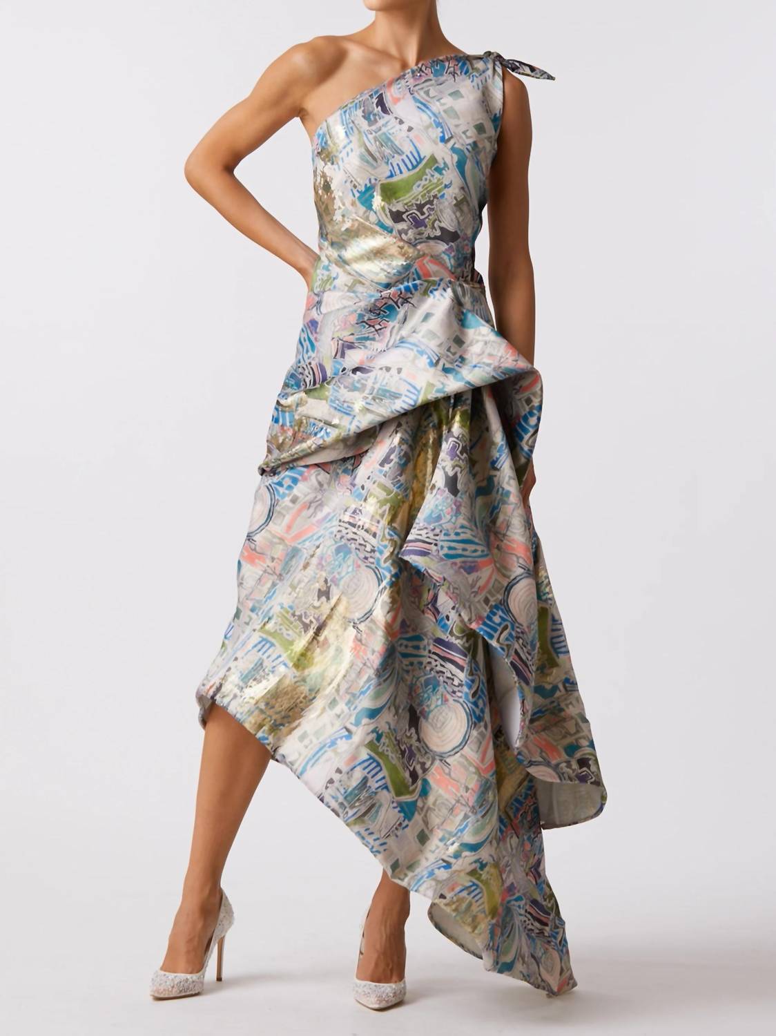 Nardos - Abstract Print One Shoulder Dress
