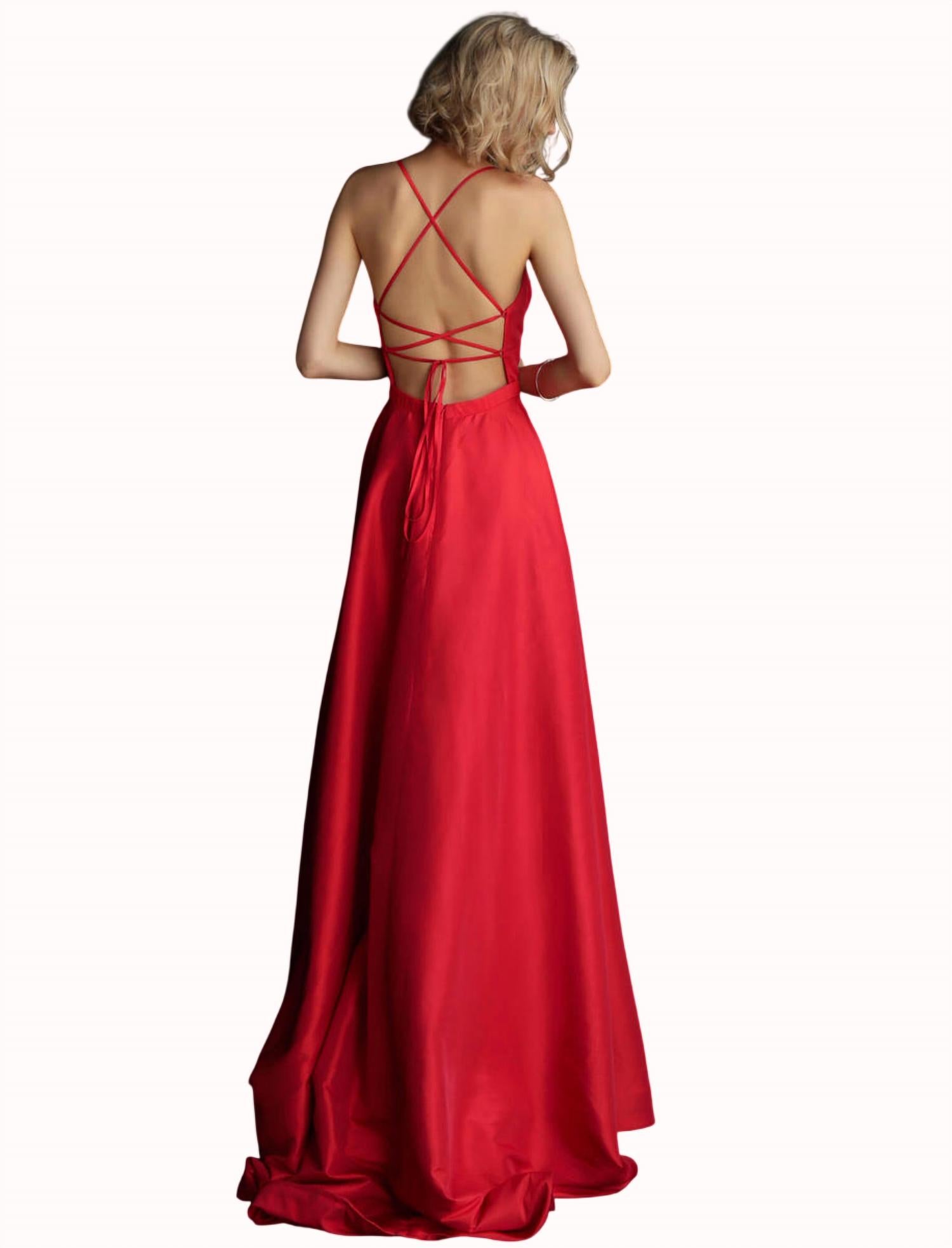 Jovani - Plunging Neckline Spaghetti Straps Prom Dress