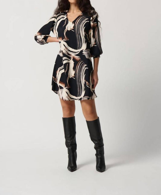 Joseph Ribkoff - Brushstroke Print 3/4 Sleeve Mini Shift Dress