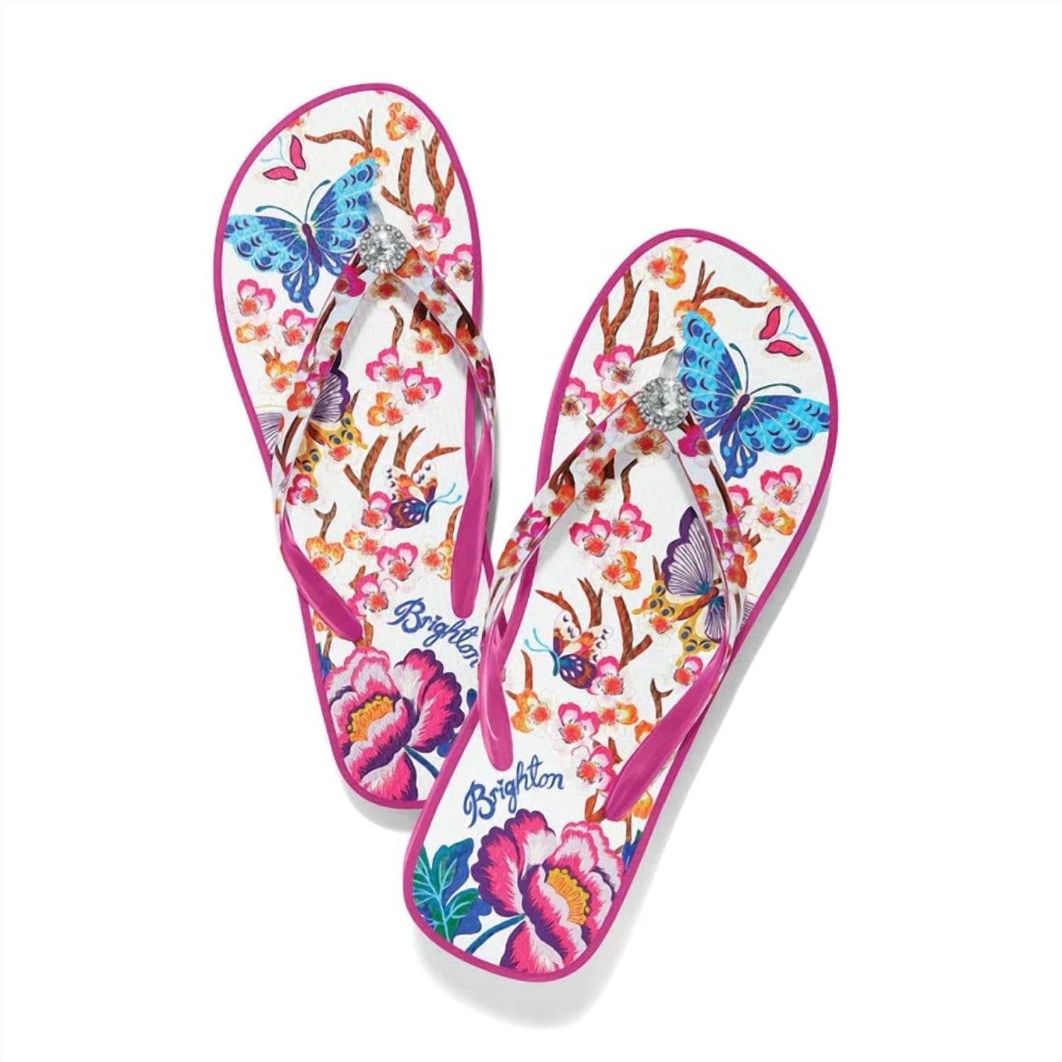 Brighton - Women's Geisha Butterflies Cherry Blossoms Platform Flip Flops