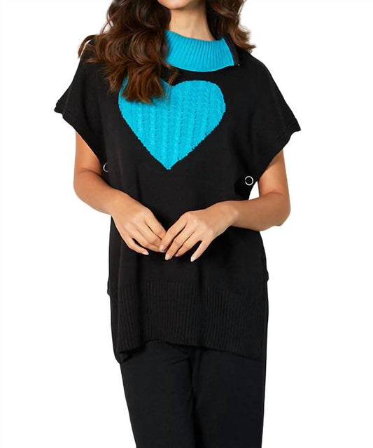 Zip Cowl Neck Heart Poncho