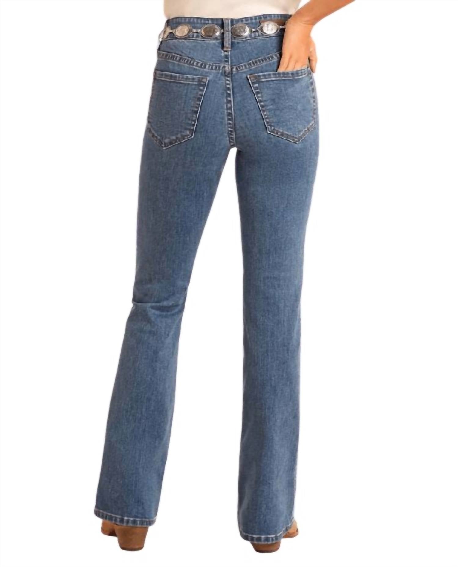 Rock & Roll Denim Two Tone High Rise Bootcut Jeans in medium wash - women's jeans - alternate view