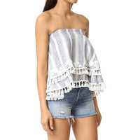Women's Amaris Tassel Trim Embroidered Floral Strapless Top