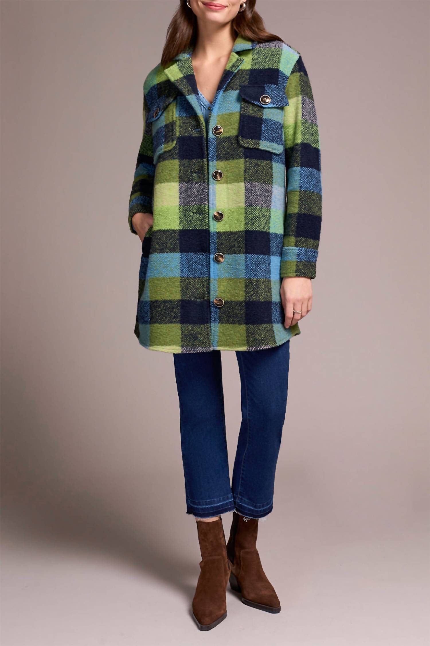 Tribal - Nightfall Plaid Notch Collar Jacket