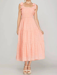 She + Sky - Textured Woven Midi Tiered Dress