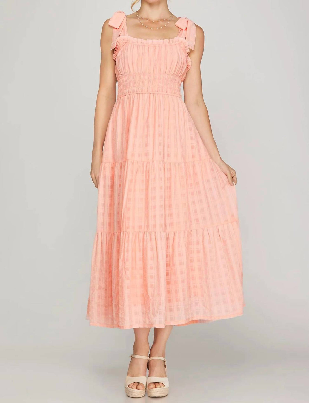 She + Sky - Textured Woven Midi Tiered Dress