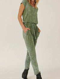 PROMESA Mineral Washed Finish Knit Jumpsuit in green - women's pants - detail view