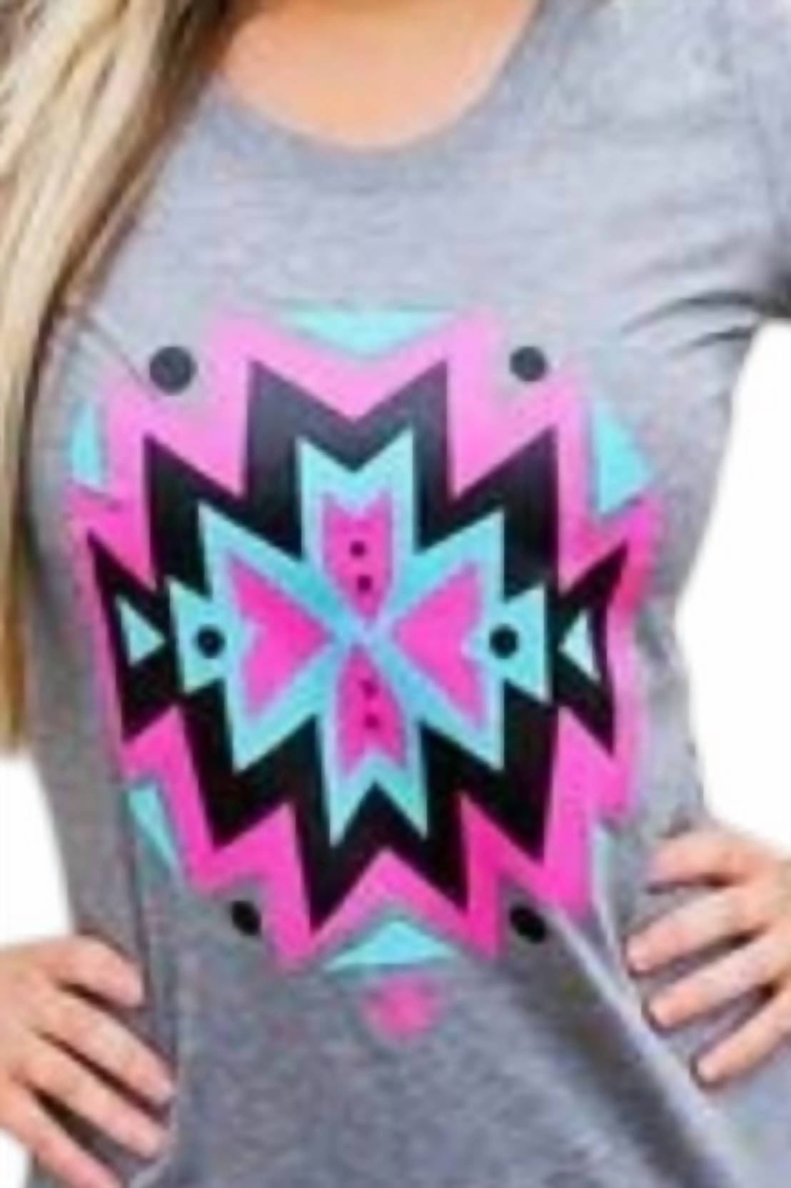 Ali Dee Wholesale Painted Aztec Tee in grey - women's t-shirt - detail view