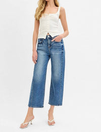 Risen - Adjustable Waistband Crop Length Barrel Jeans