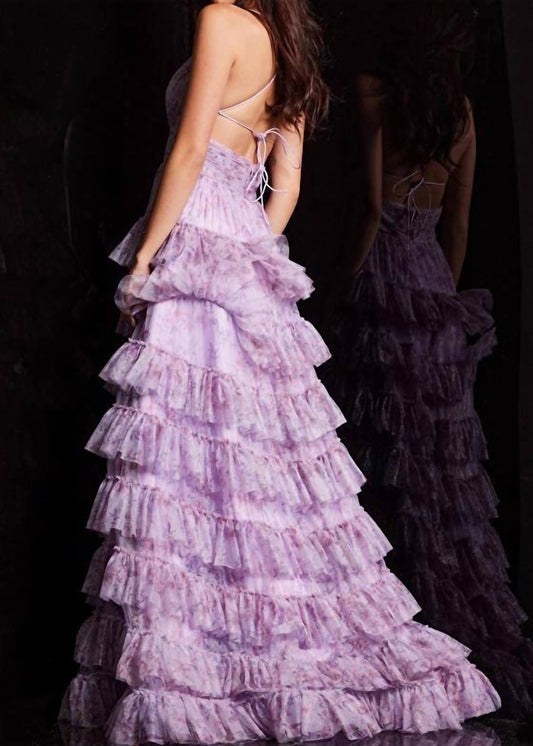 Jovani - V Neckline Print Dress