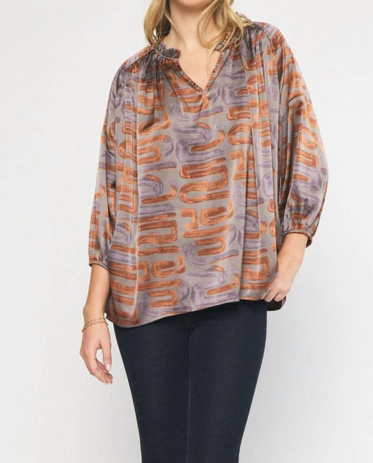 Entro - Swirl Printed V-Neck Top
