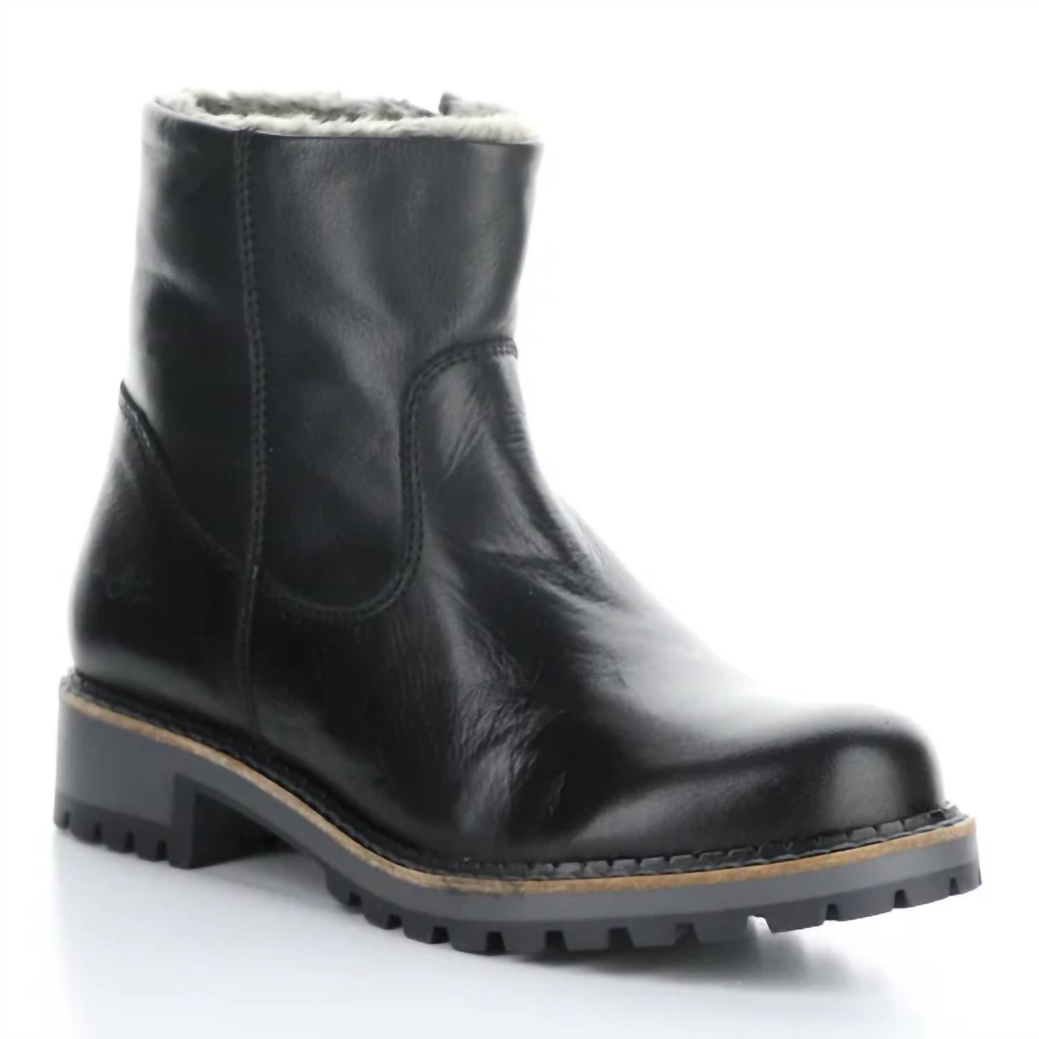 Bos. & Co. Women's Calib Faux Fur Boot in black leather - women's shoe - detail view