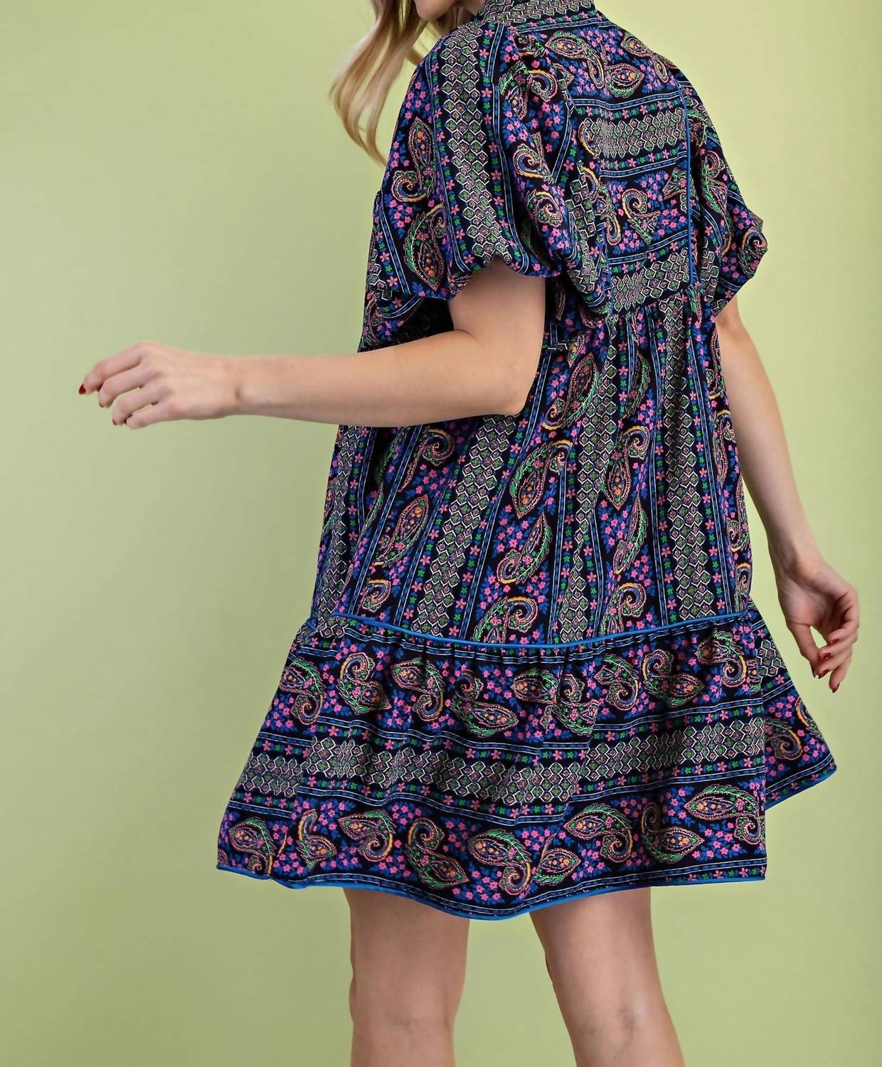 Gigio - Mixed Paisley Print Dress With A Smocked Front Yoke