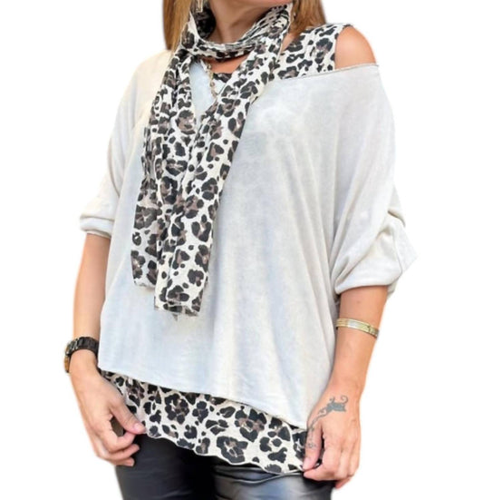 Venti6 - Leopard Layered Crochet Top