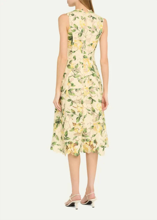 Oscar De La Renta - Sleeveless Printed Garden Rose Guipure Dress