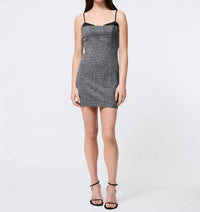 FRENCH CONNECTION Owen Plaid Satin Peekaboo Dress in charcoal blk - women's dress