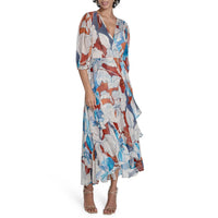 Calvin Klein - Chiffon Puff Sleeve Faux Wrap Dress