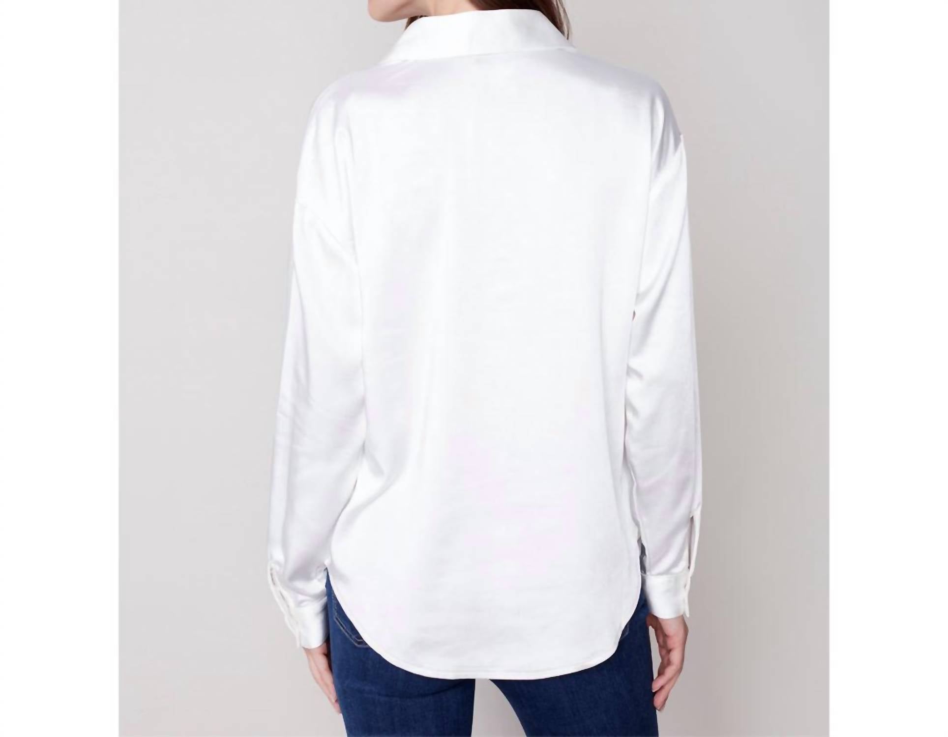 CHARLIE B Women's Satin Blouse in ecru - women's blouse - detail view