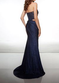 ALYCE PARIS Long Cowl Neckline Ruched Draped Straight Dress in navy - women's dress - alternate view