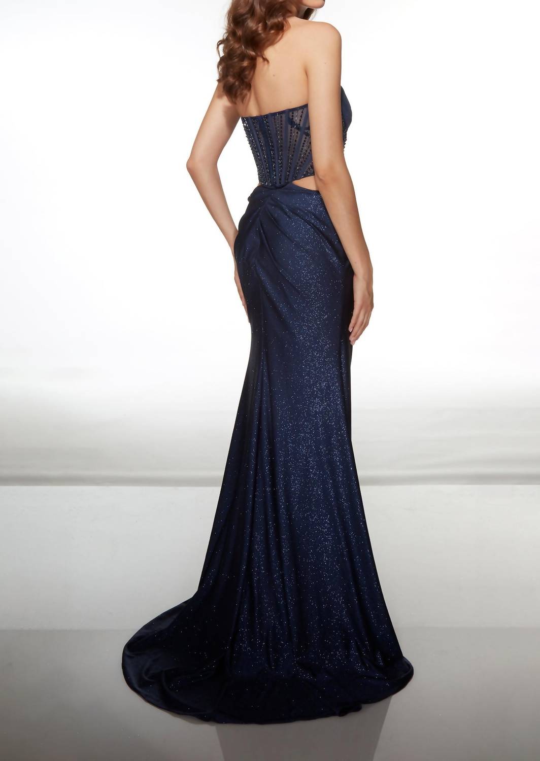 ALYCE PARIS Long Cowl Neckline Ruched Draped Straight Dress in navy - women's dress - alternate view