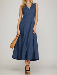 She + Sky - Sleeveless Stretch Denim Midi Dress