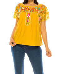 Unik Embroidered Lace Sleeve Blouse in sunshine - women's blouse