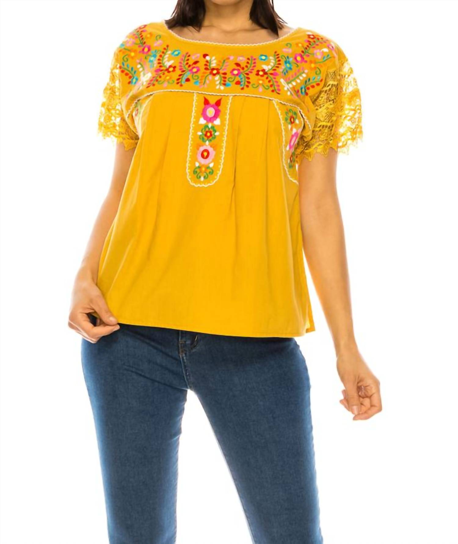 Unik Embroidered Lace Sleeve Blouse in sunshine - women's blouse