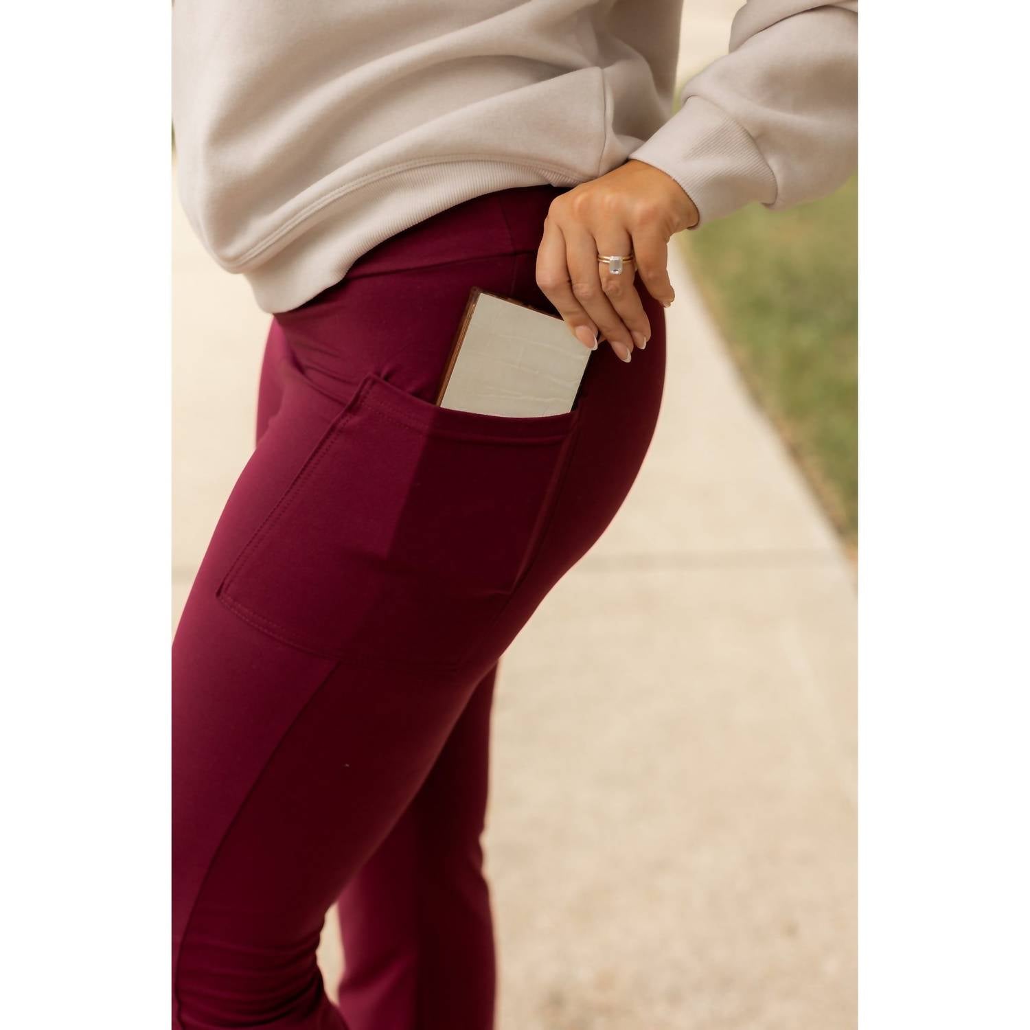 Julia Rose The Maeve Bootcut Leggings With Pockets in maroon 1 - women's pants - view 7