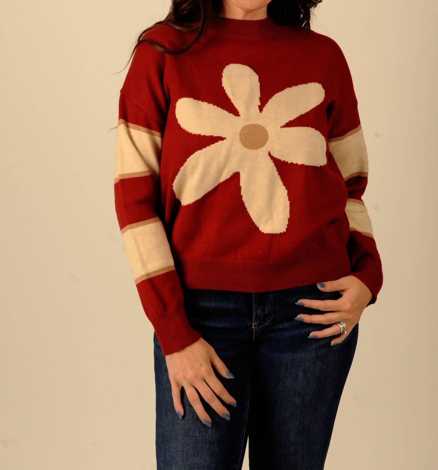 ee:some Meadow Long Sleeve Sweater in red - women's sweater
