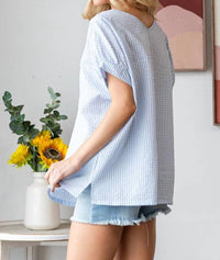 7Th Ray - Gingham V-neck Short Sleeve Blouse