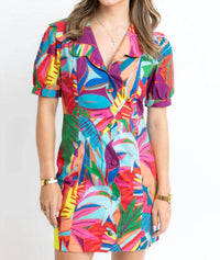Karlie - Birds Of Paradise Scallop Collar Puff Sleeve Dress