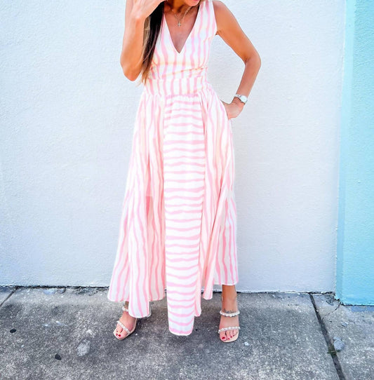 Entro - Cotton Candy Skies Striped Midi Dress