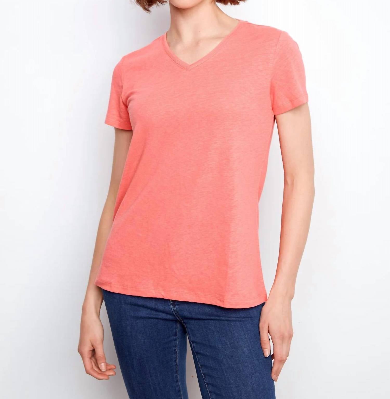 Charlie B - Linen Blend V-neck T-shirt