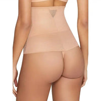 Miraclesuit Sexy Sheer Shaping Extra Firm Control High Waist Thong Shapewear in nude - women's intimate - detail view