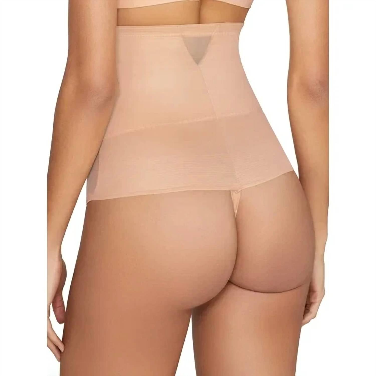Miraclesuit Sexy Sheer Shaping Extra Firm Control High Waist Thong Shapewear in nude - women's intimate - detail view