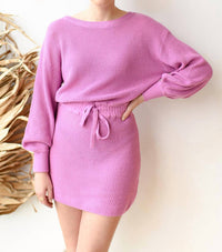 Blue Blush - Tie Waist Sweater Mini Dress