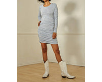 SAGE THE LABEL Helena Ruched Mini Dress in blue multi - women's dress