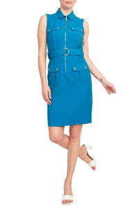 Sharagano - Belted Zip Front Dress With Pockets