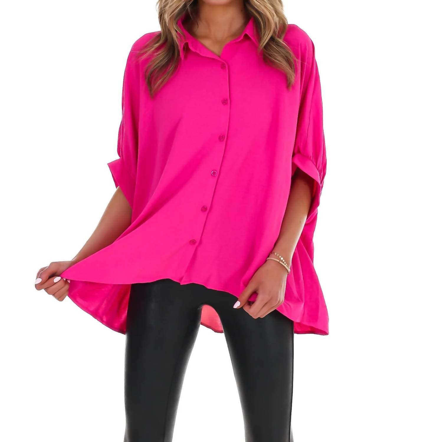 Day + Moon - Women's Fingers Crossed Oversized Button Down Top